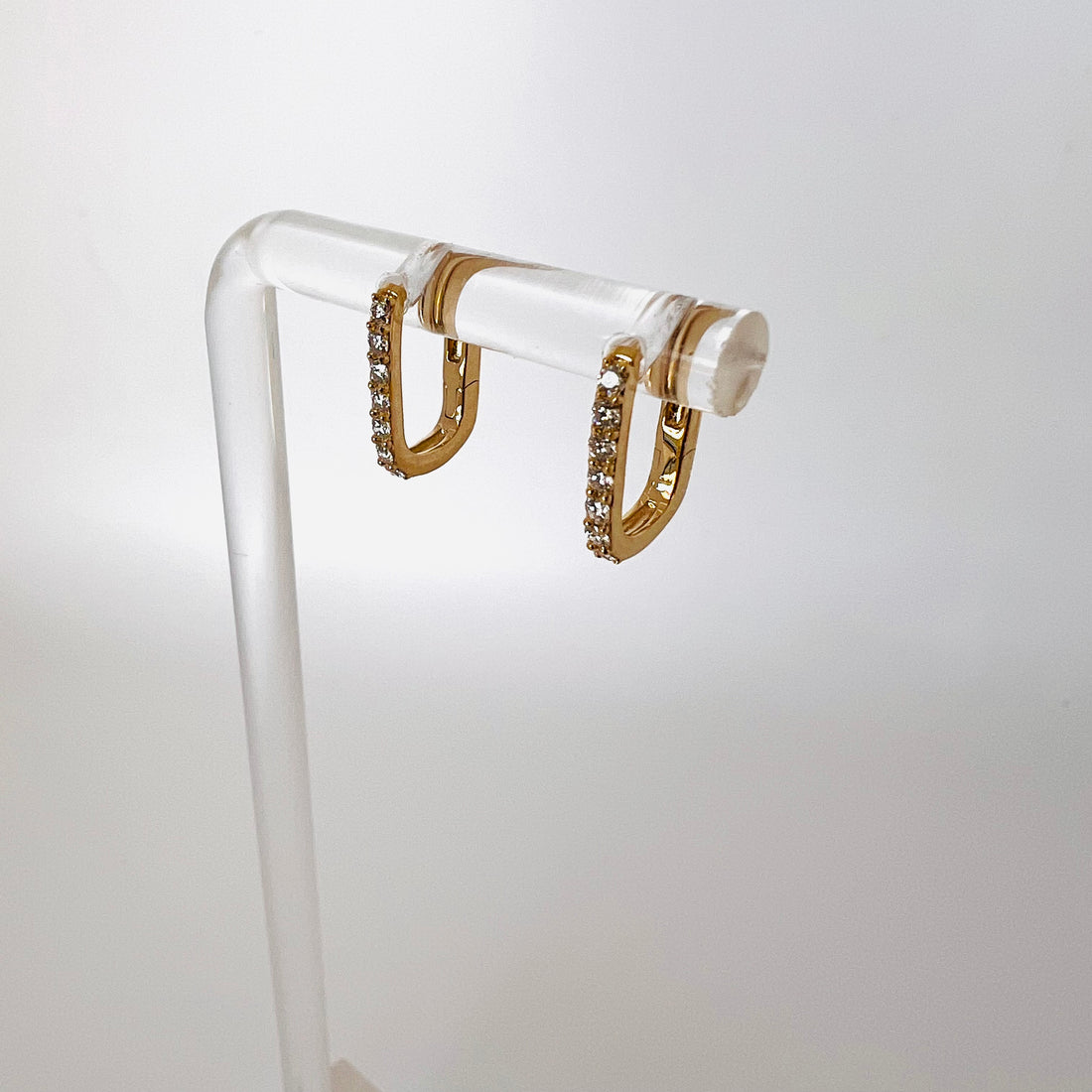 14k gold and diamond U shaped huggies
