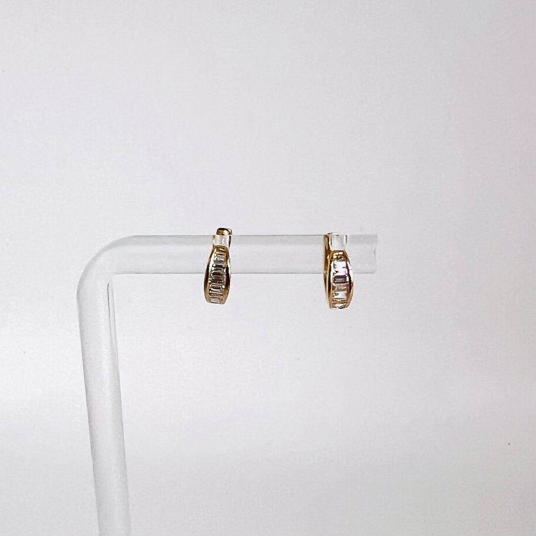 14k gold and diamond baguette huggies