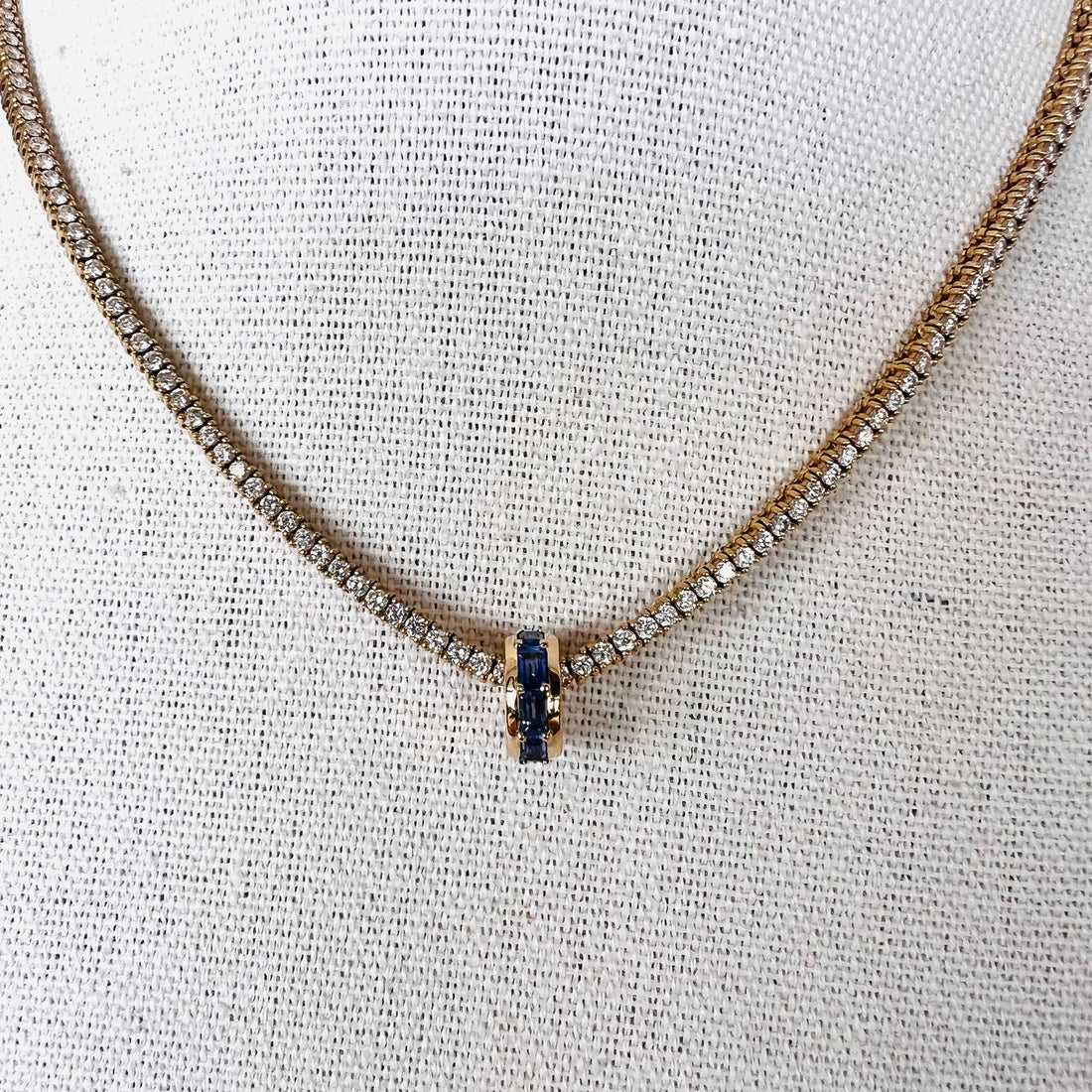 14k blue sapphire baguette rondelle