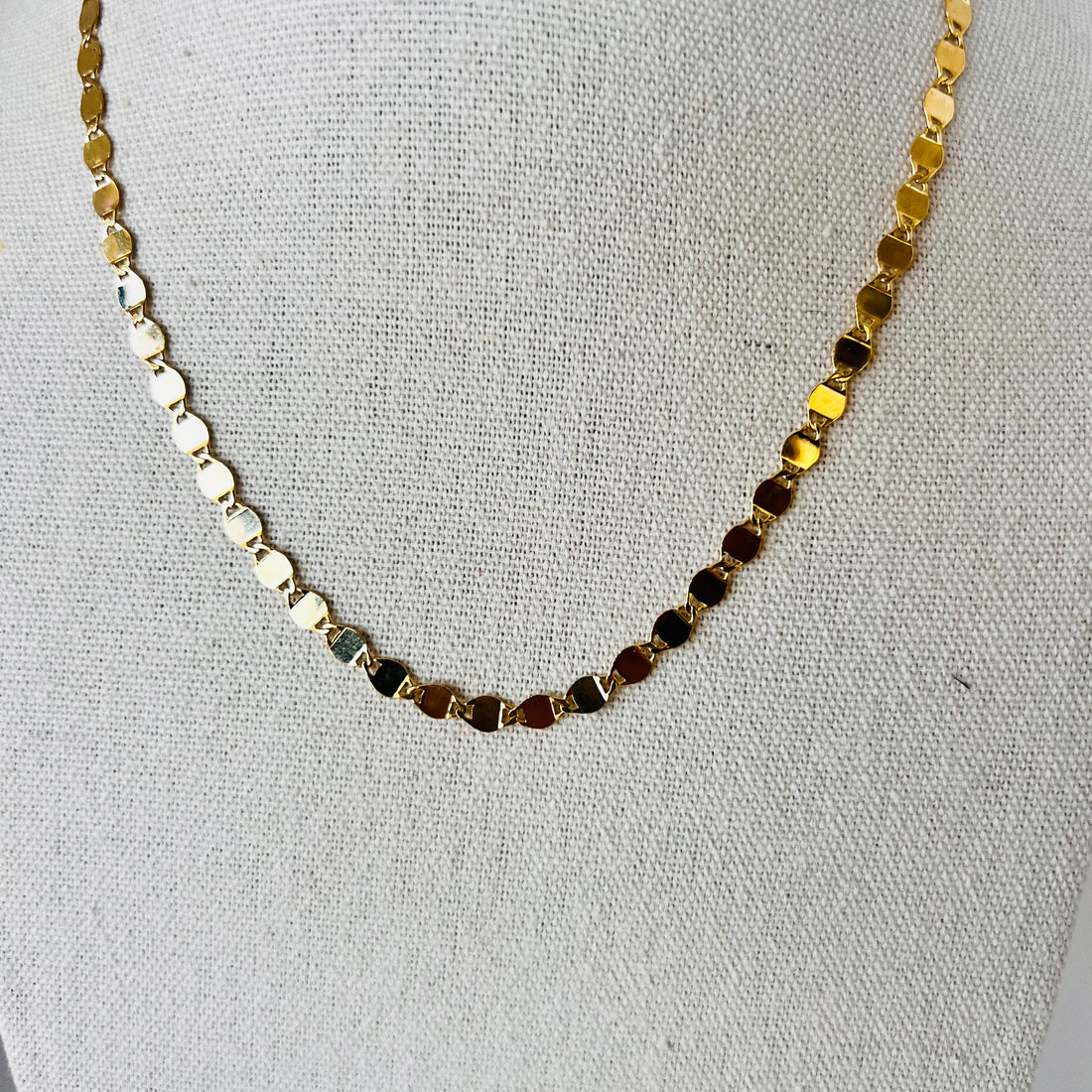 14k large flat shiny disc necklace