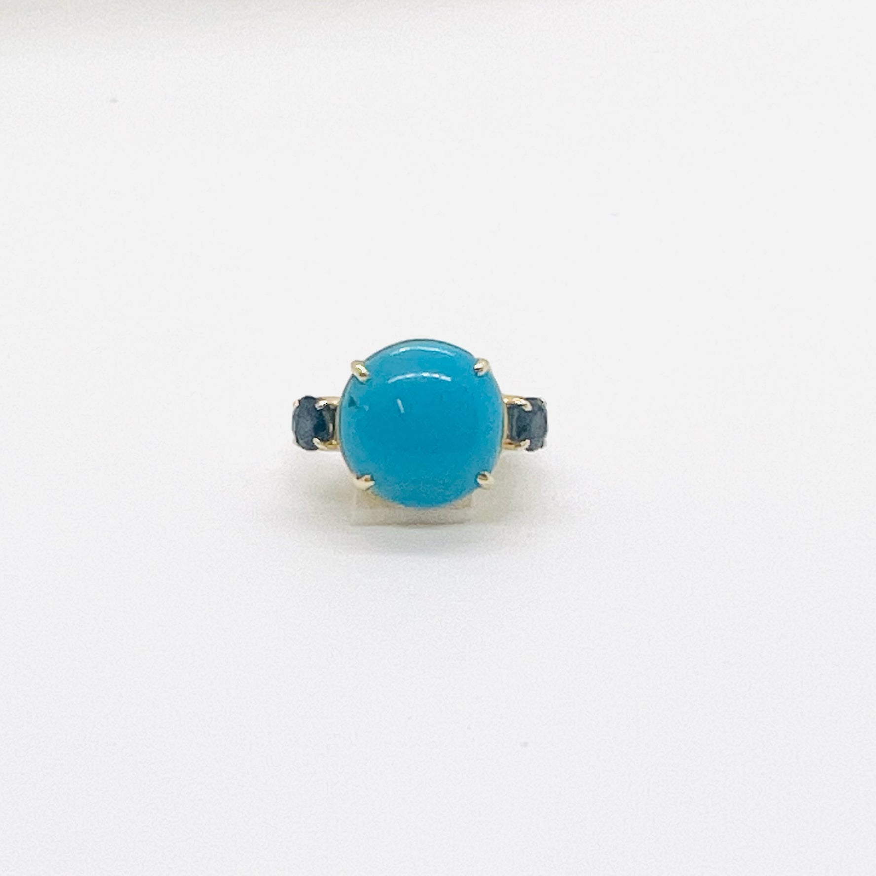 14k gold turquoise and sapphire cocktail ring