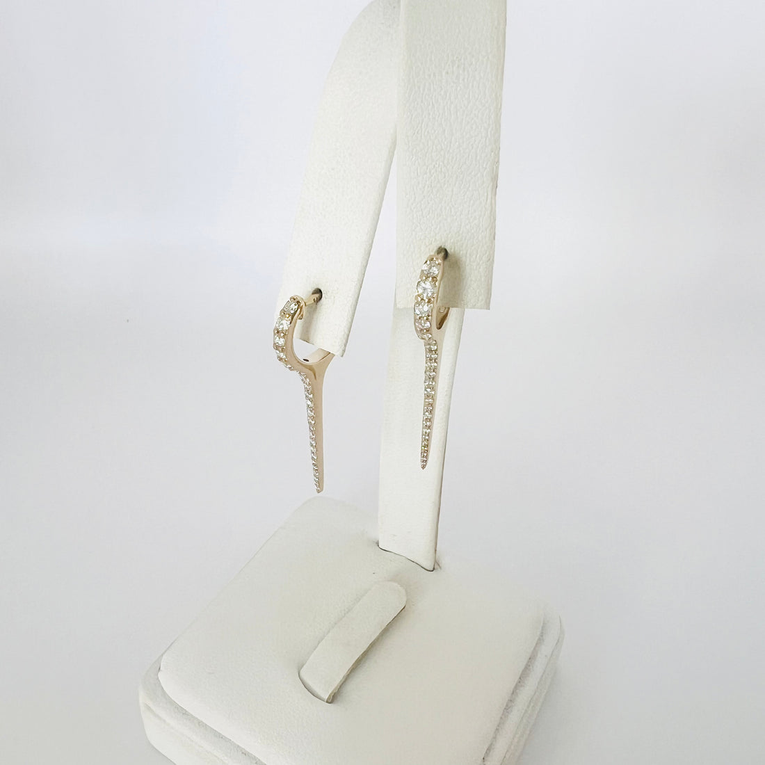 14k  gold and diamond long dagger huggies