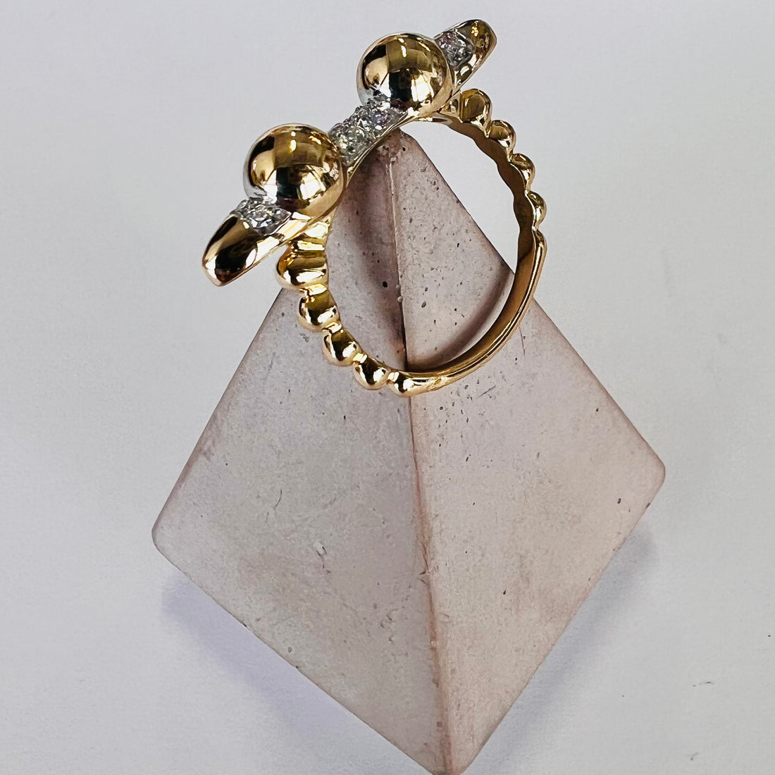 14k gold ball and diamond bar ring