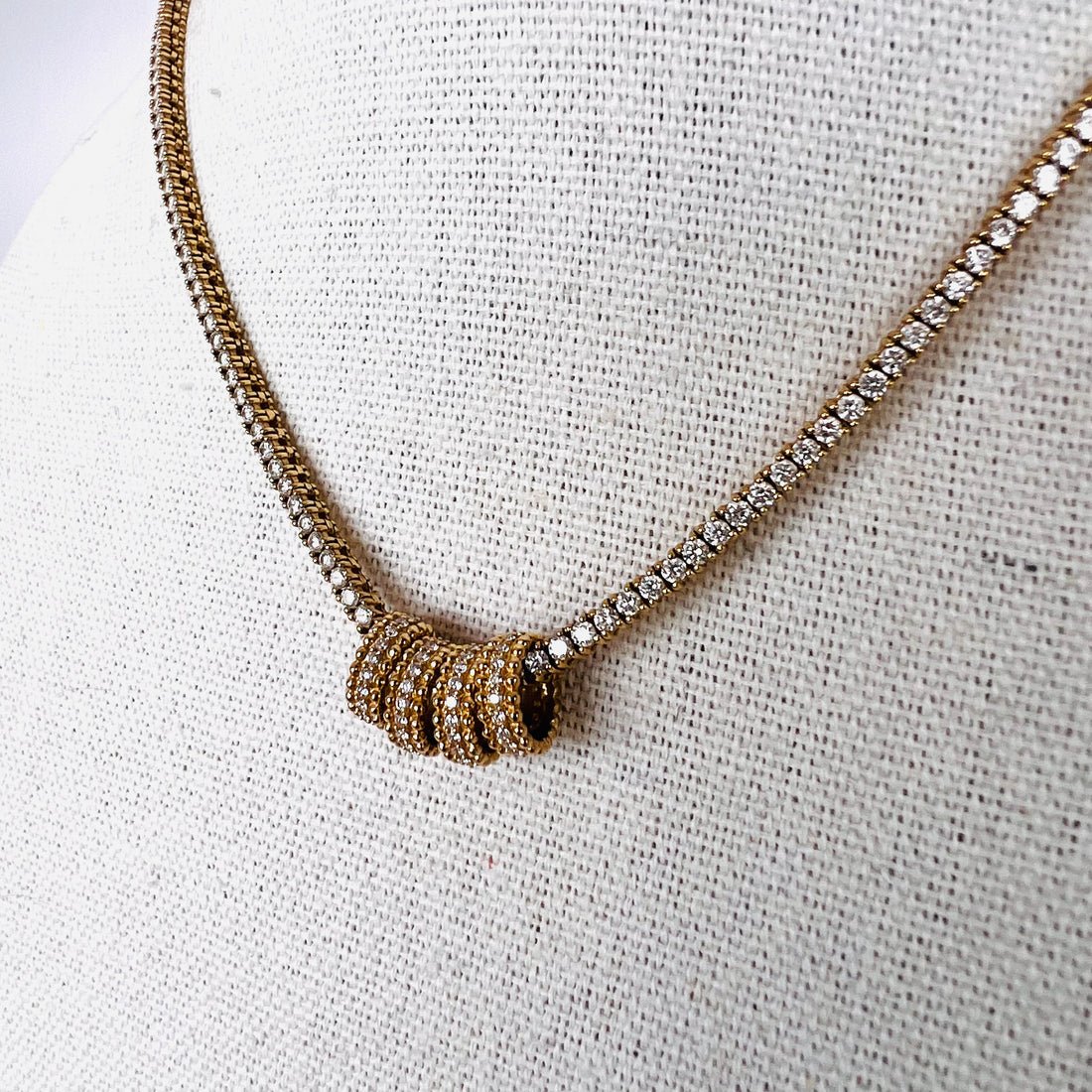 14k beaded gold and diamond rondelle