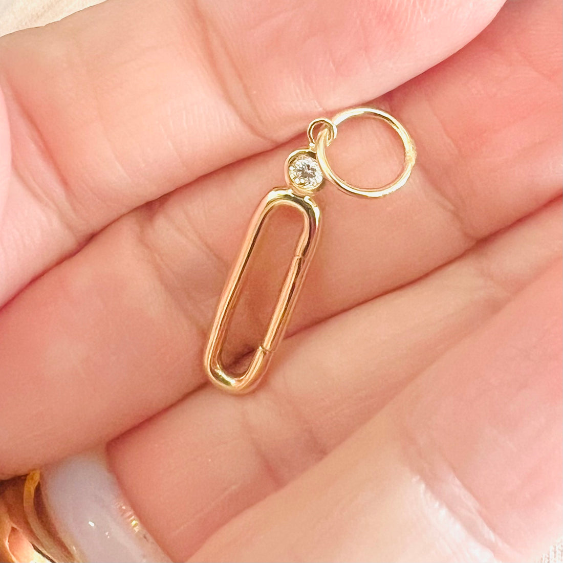 gold link charm clasp with diamond