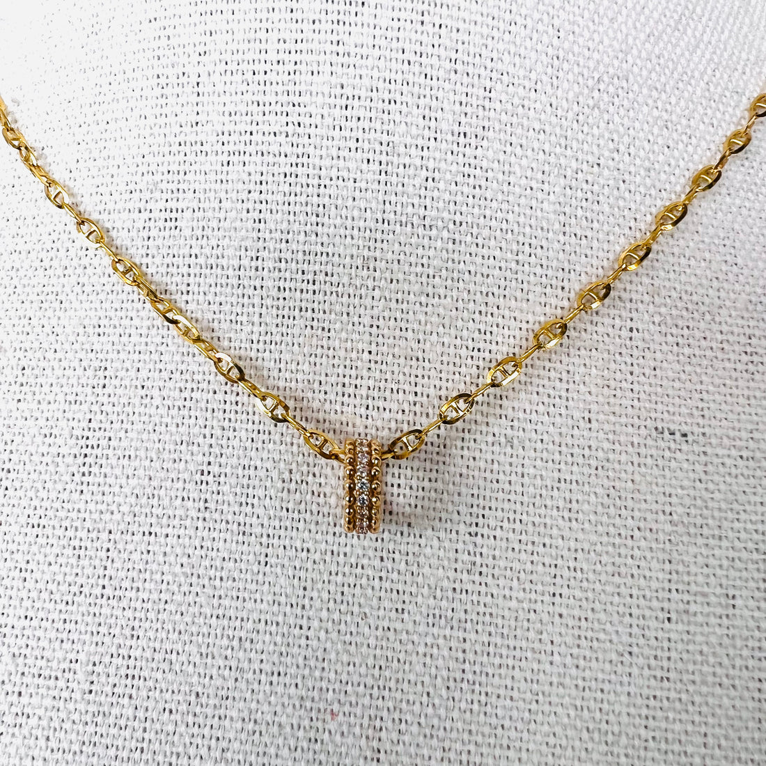 14k beaded gold and diamond rondelle