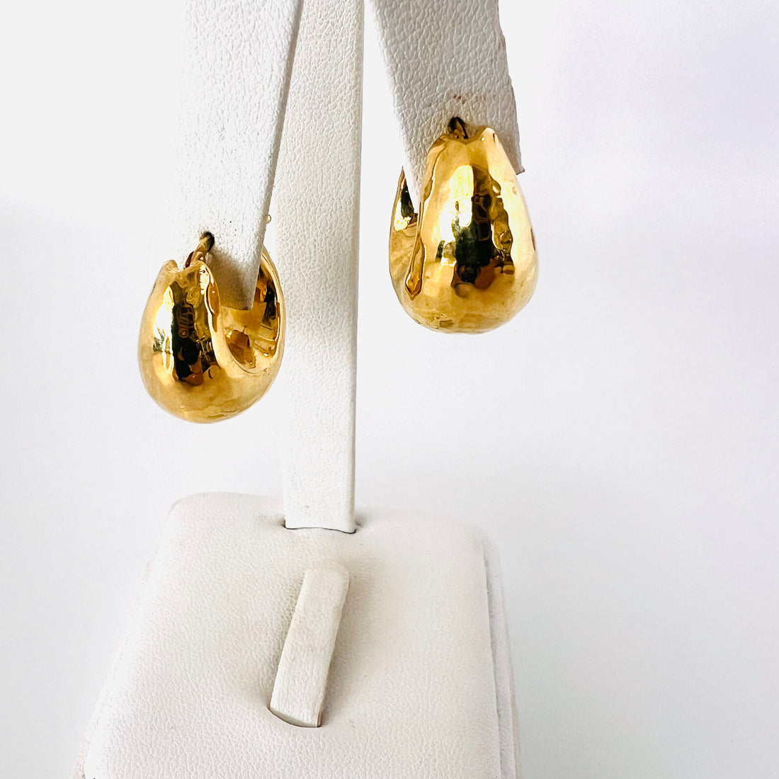 14k yellow gold large hammered hoop earrings
