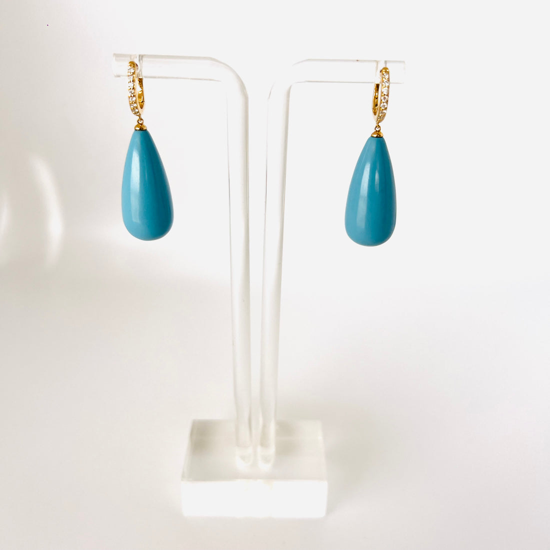 14k gold diamond huggie turquoise drops