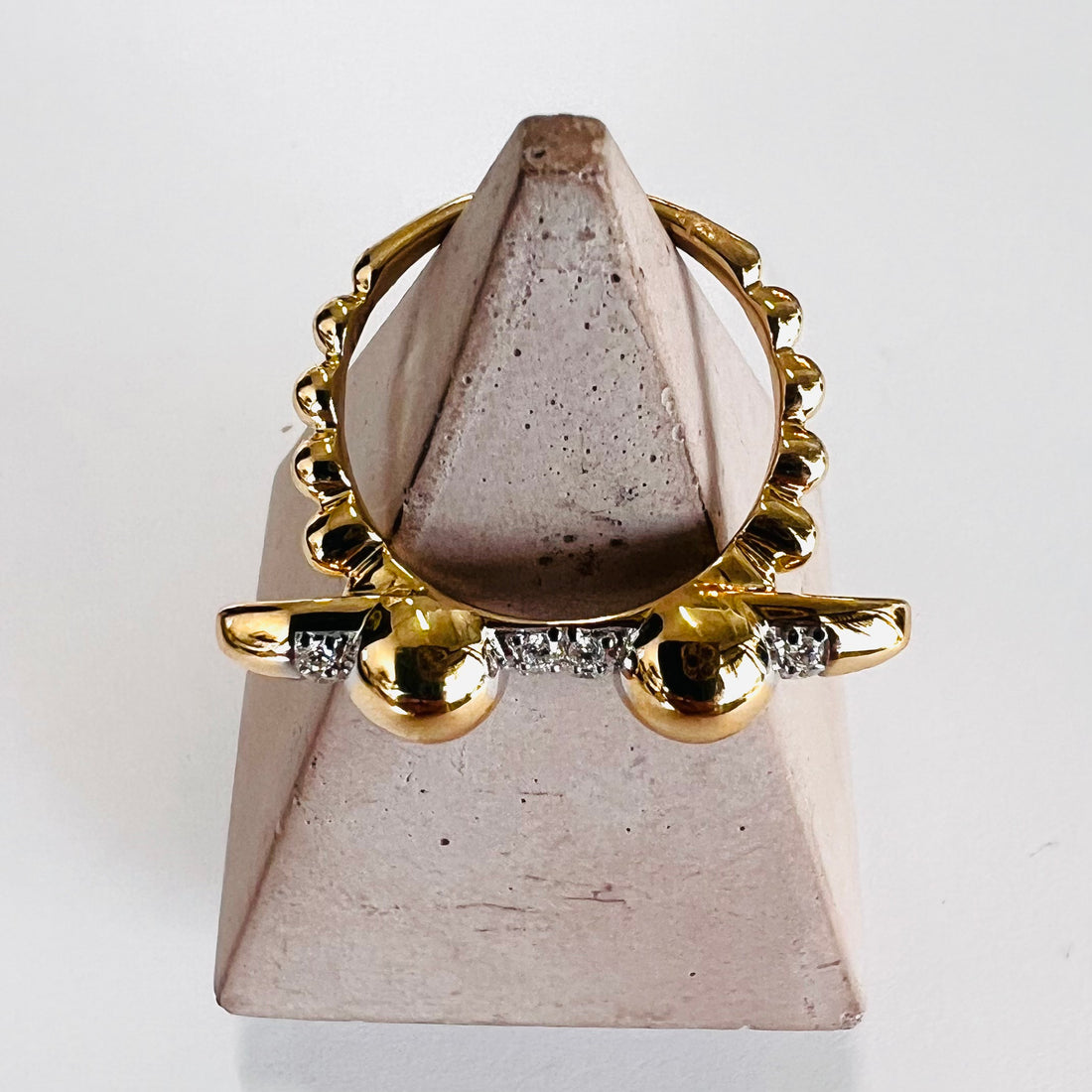 14k gold ball and diamond bar ring