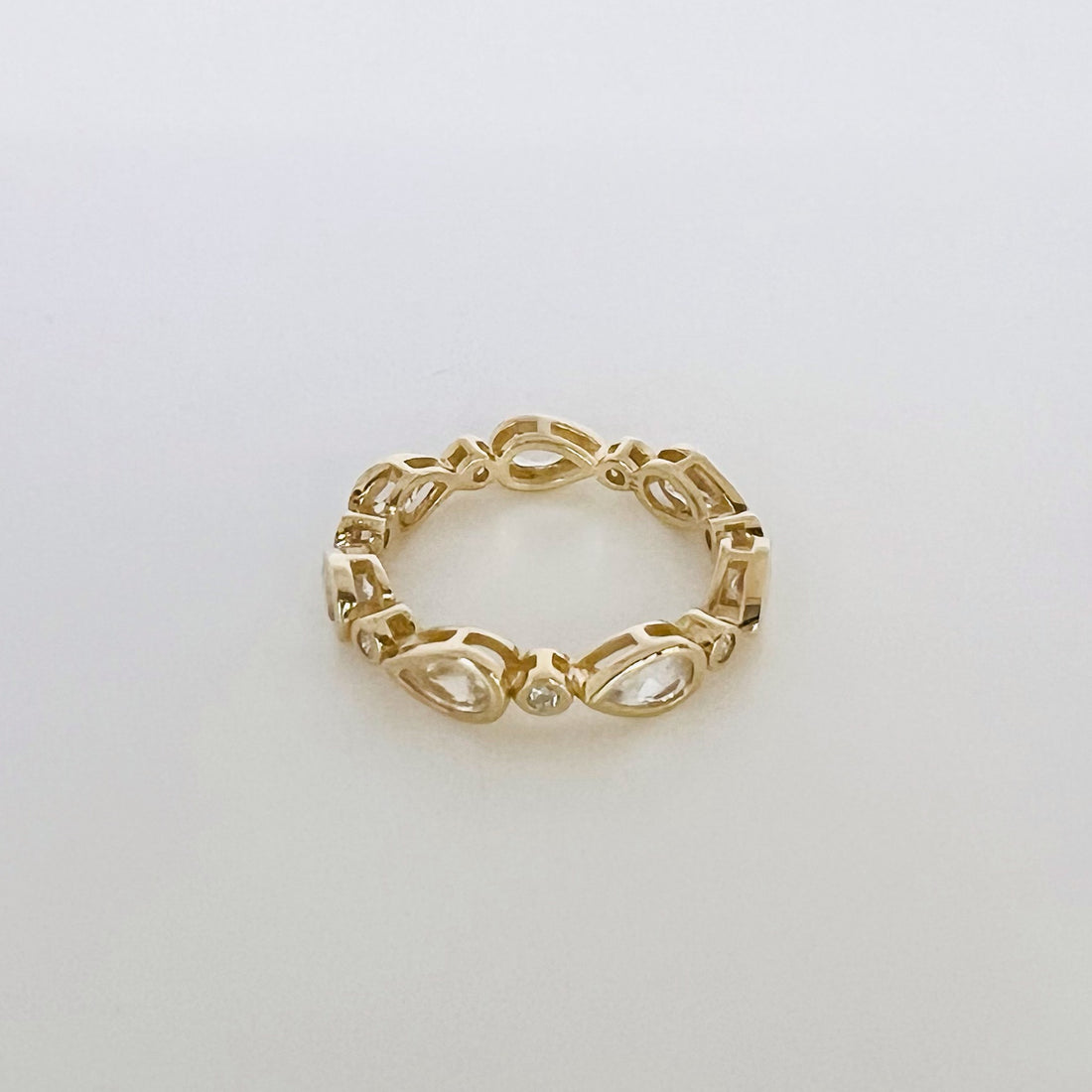 14k round diamond and pear moonstone band