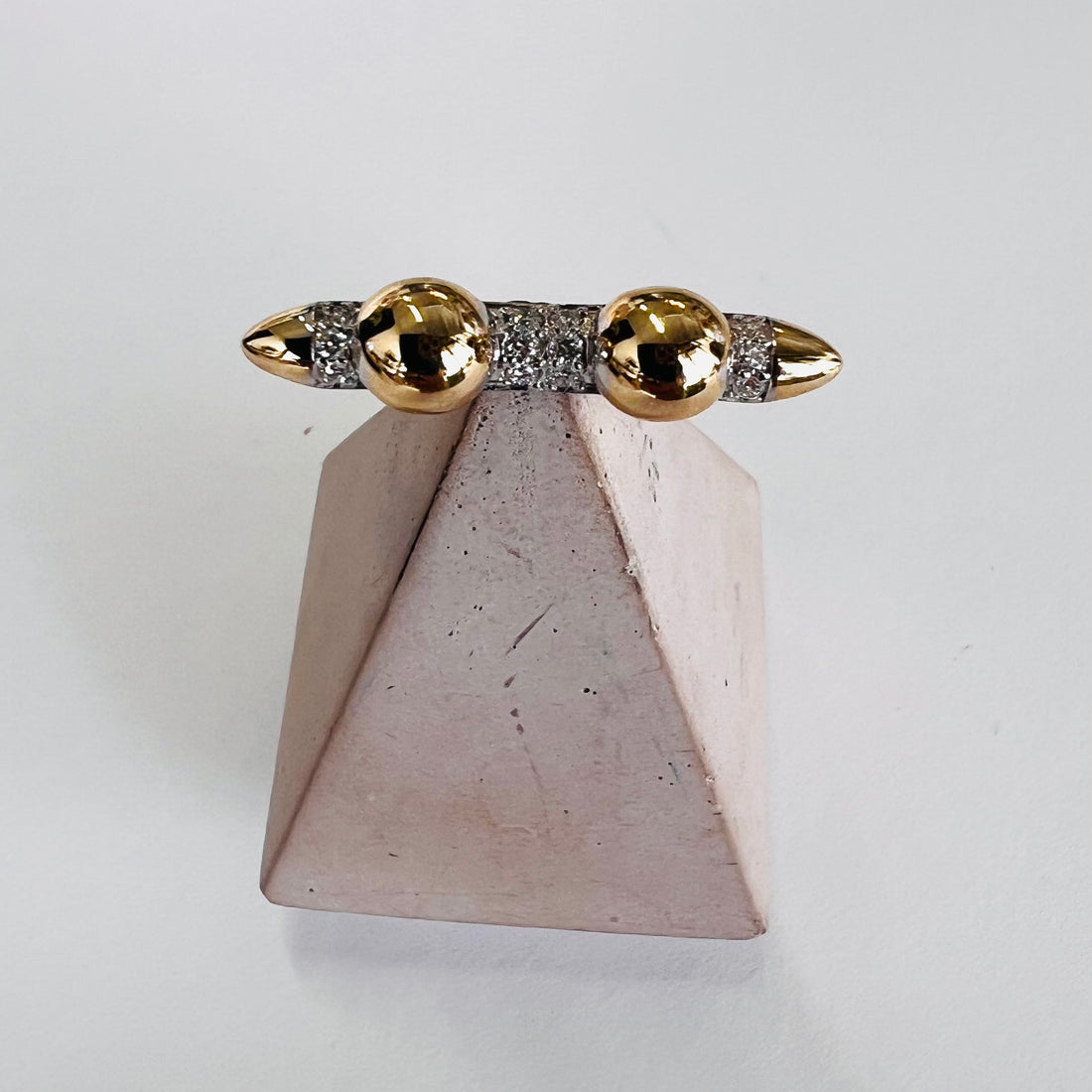 14k gold ball and diamond bar ring