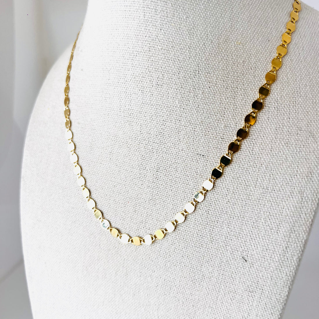 14k large flat shiny disc necklace