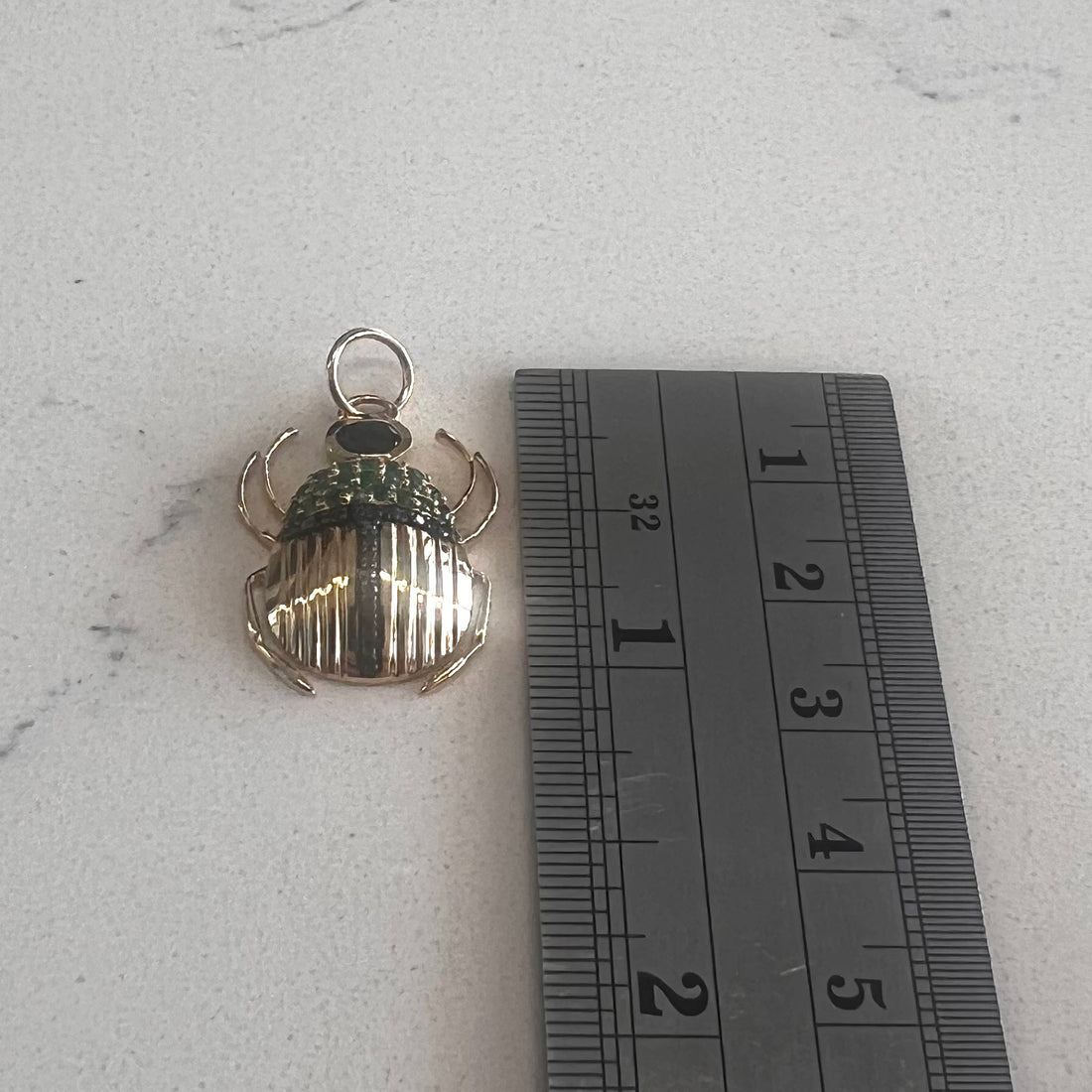 14k black diamond emerald beetle pendant