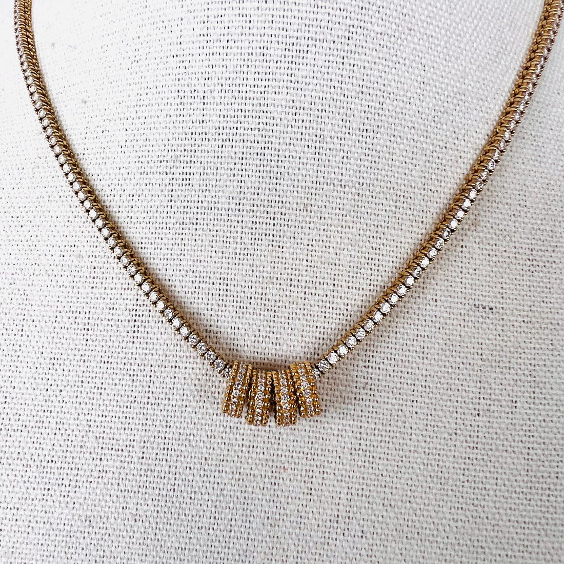 14k beaded gold and diamond rondelle