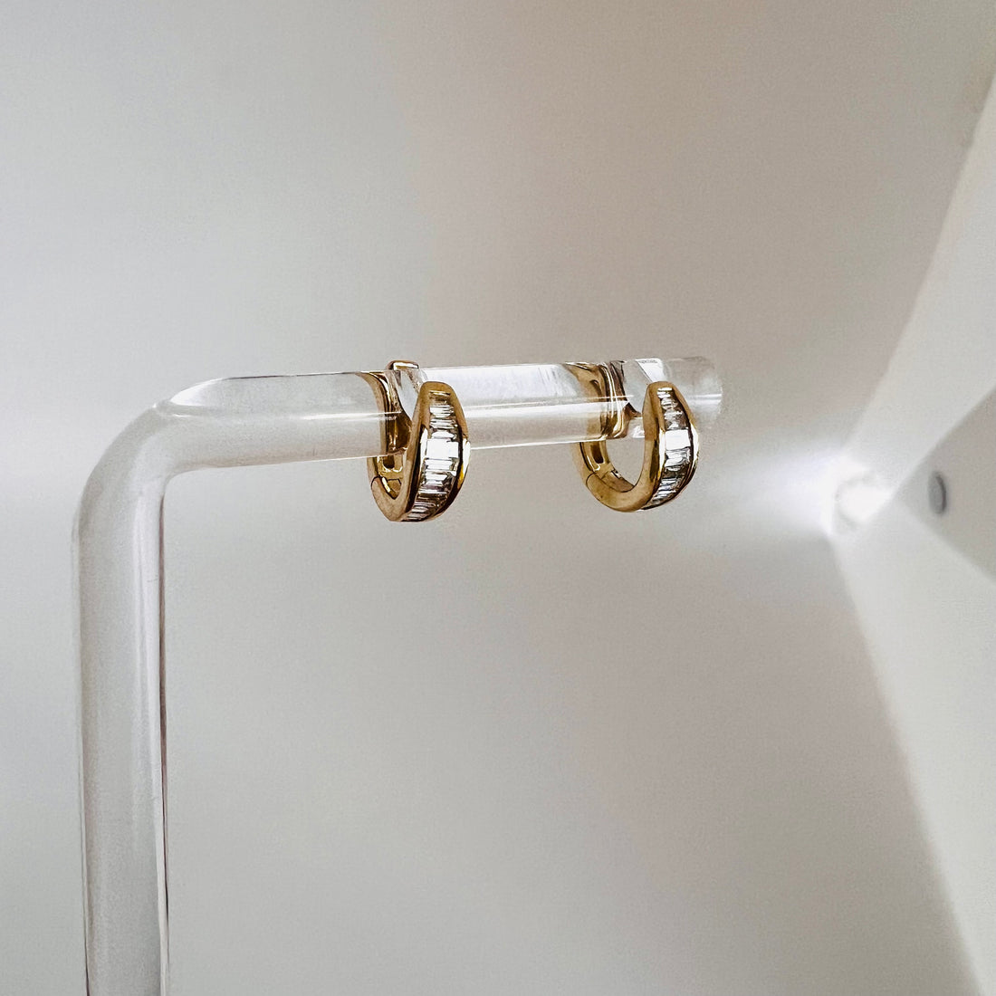 14k gold and diamond baguette huggies