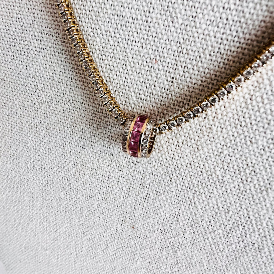 14k diamond and pink sapphire rondelle