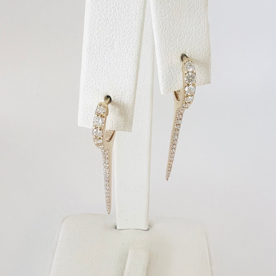 14k  gold and diamond long dagger huggies