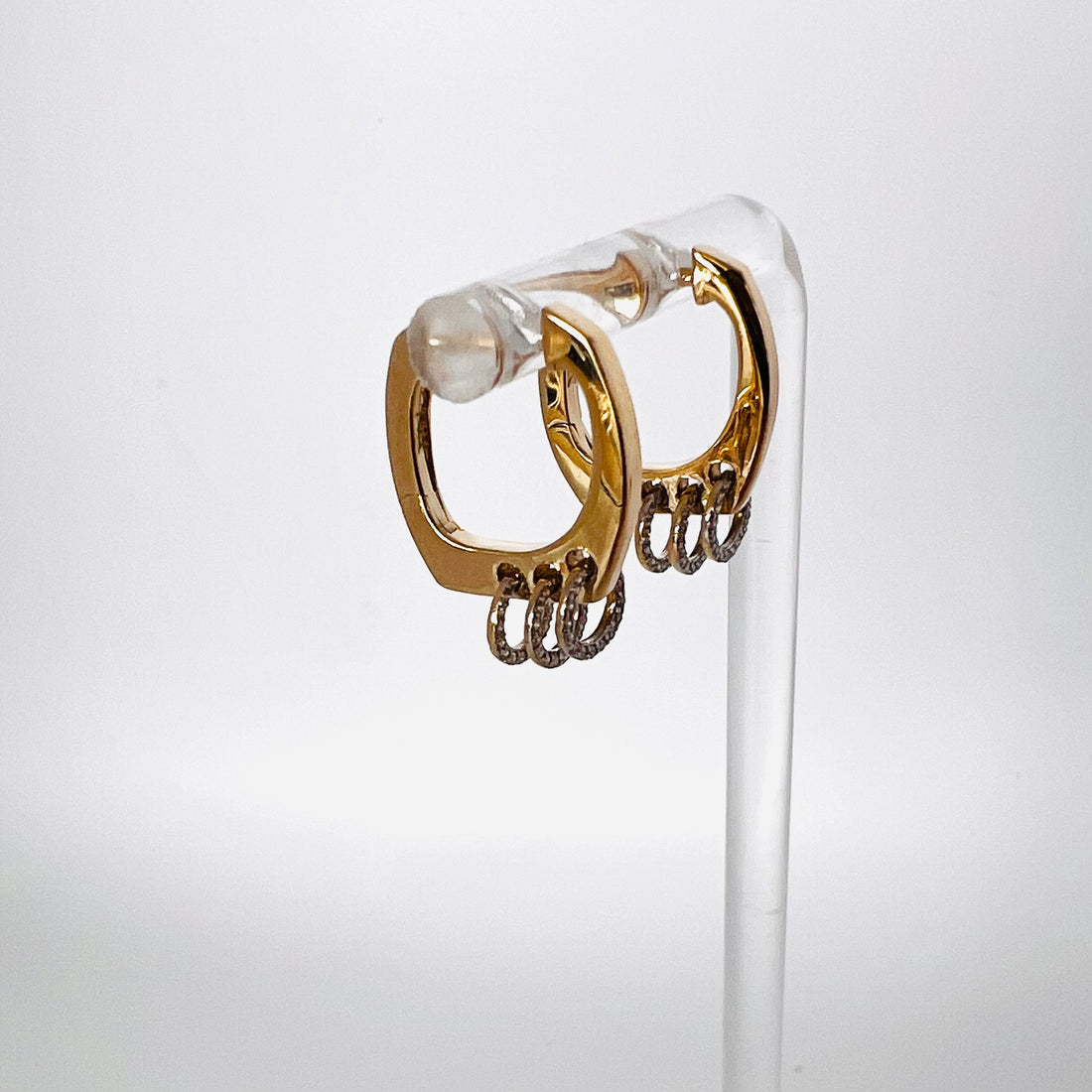 14k gold hoops with three diamond circles