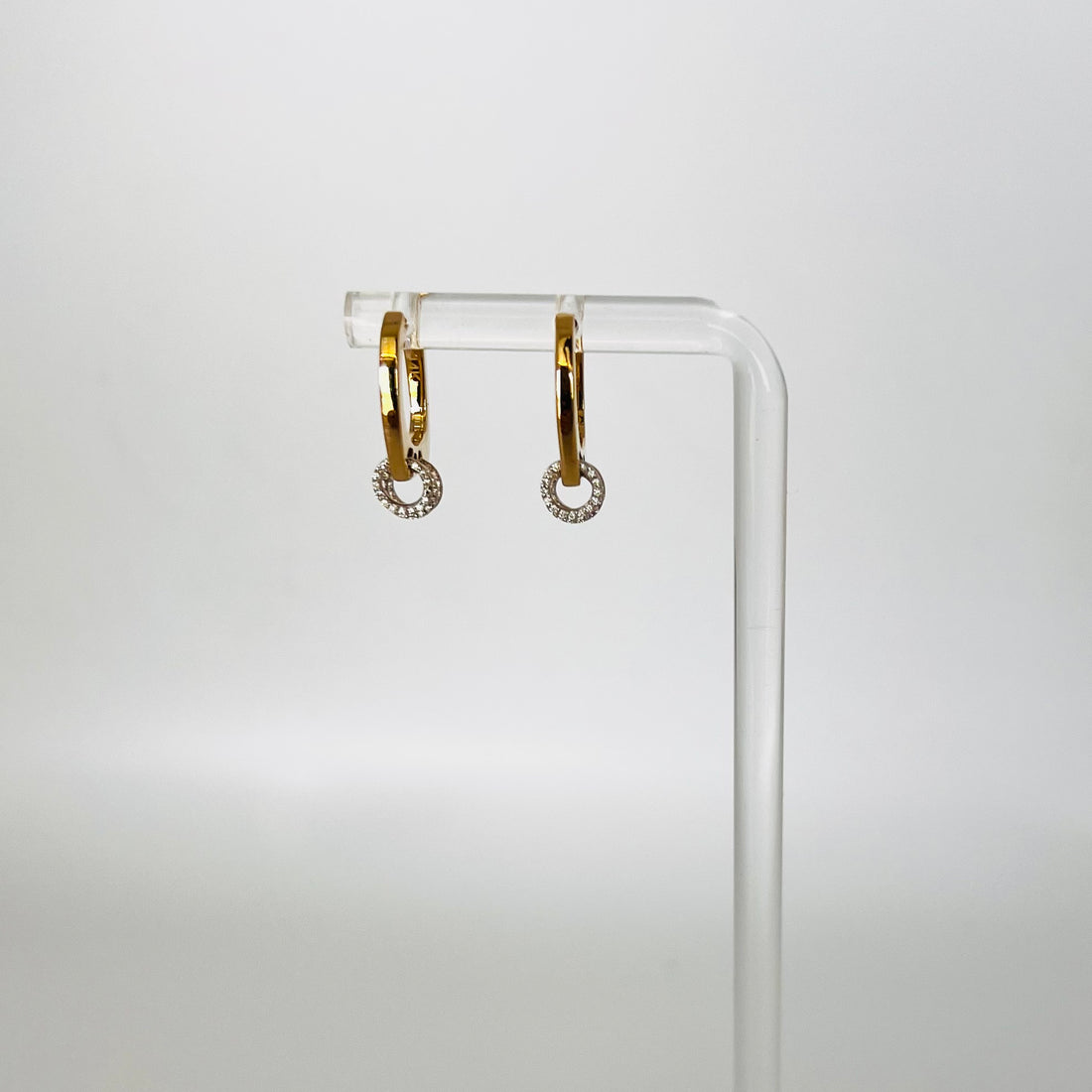 14k gold hoops with three diamond circles