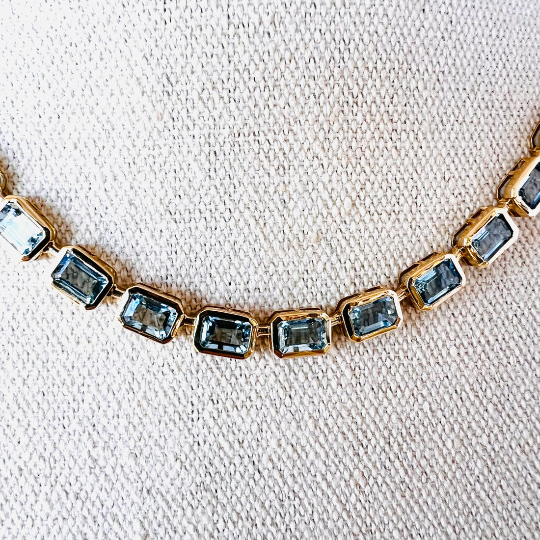 14k Aquamarine Bezel Set Emerald Cut Necklace