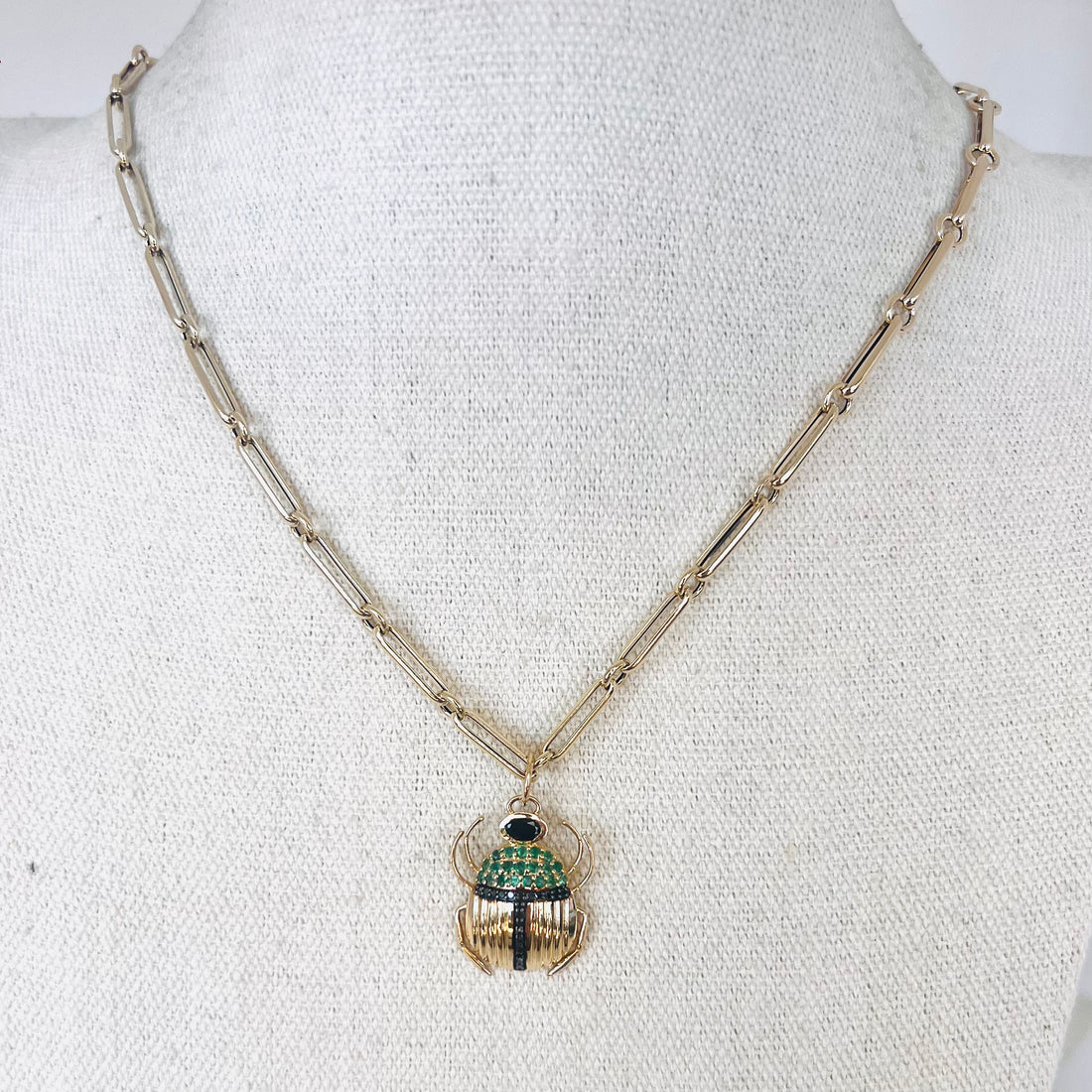 14k black diamond emerald beetle pendant