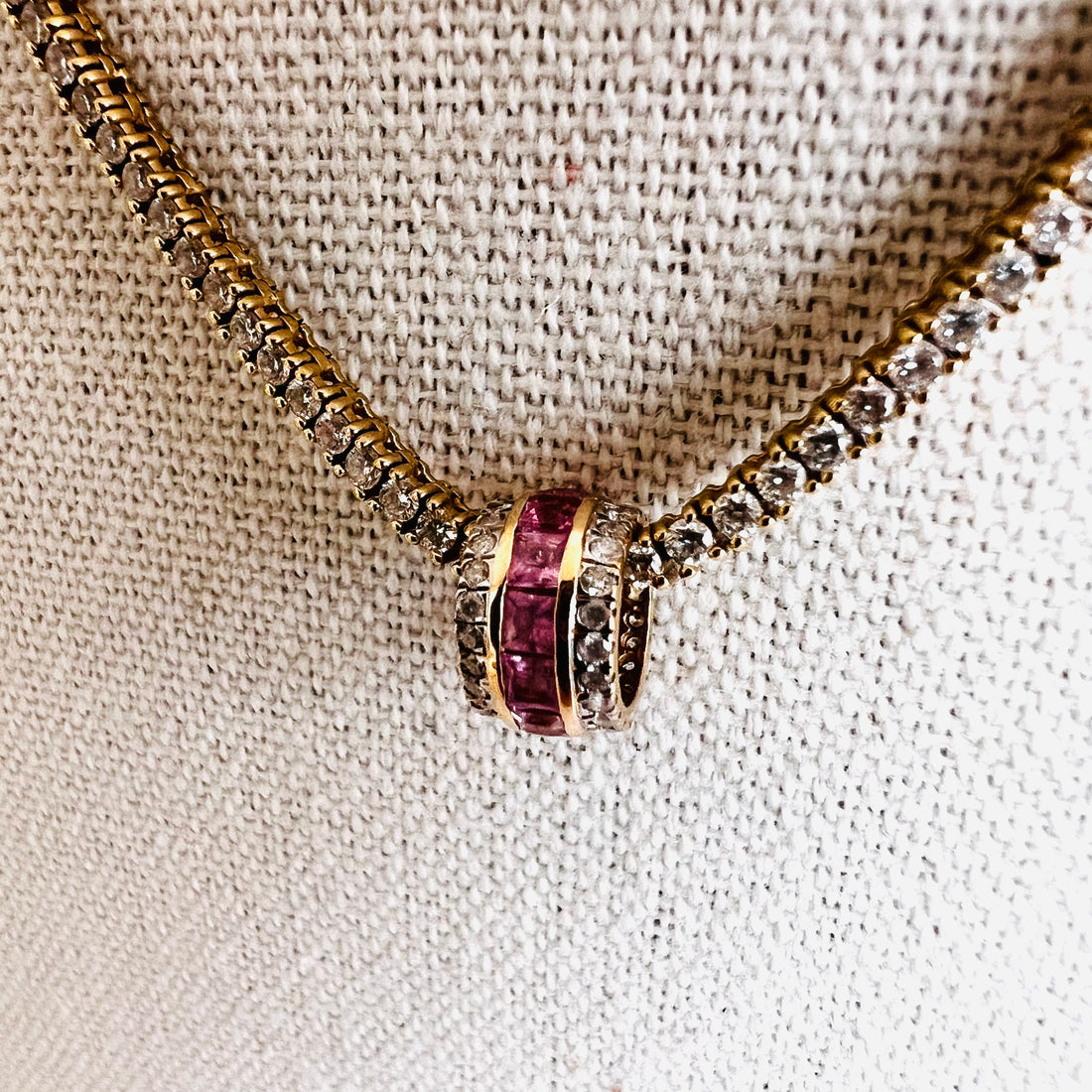 14k diamond and pink sapphire rondelle
