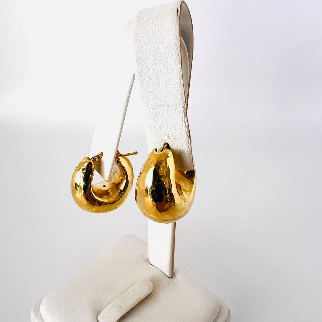 14k yellow gold large hammered hoop earrings