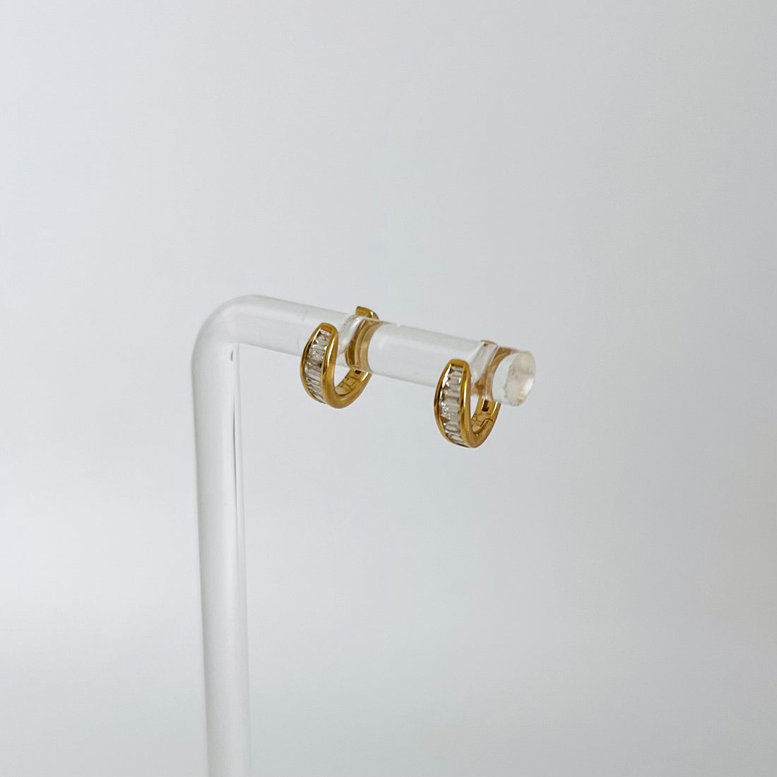 14k gold and diamond baguette huggies