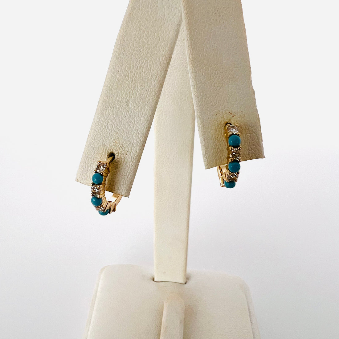 14k turquoise and diamond huggies