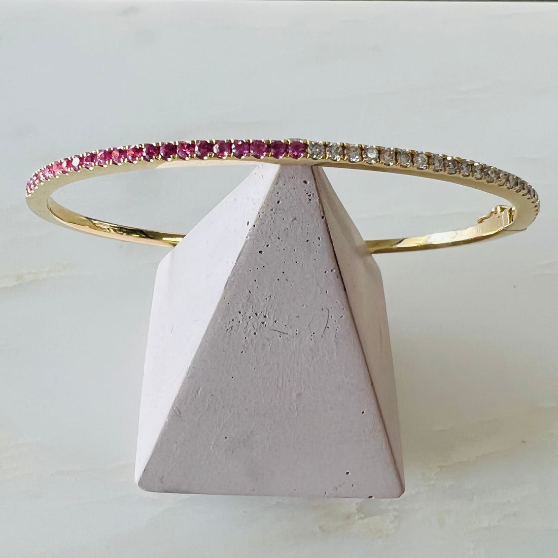 diamond and pink sapphire bangle bracelet