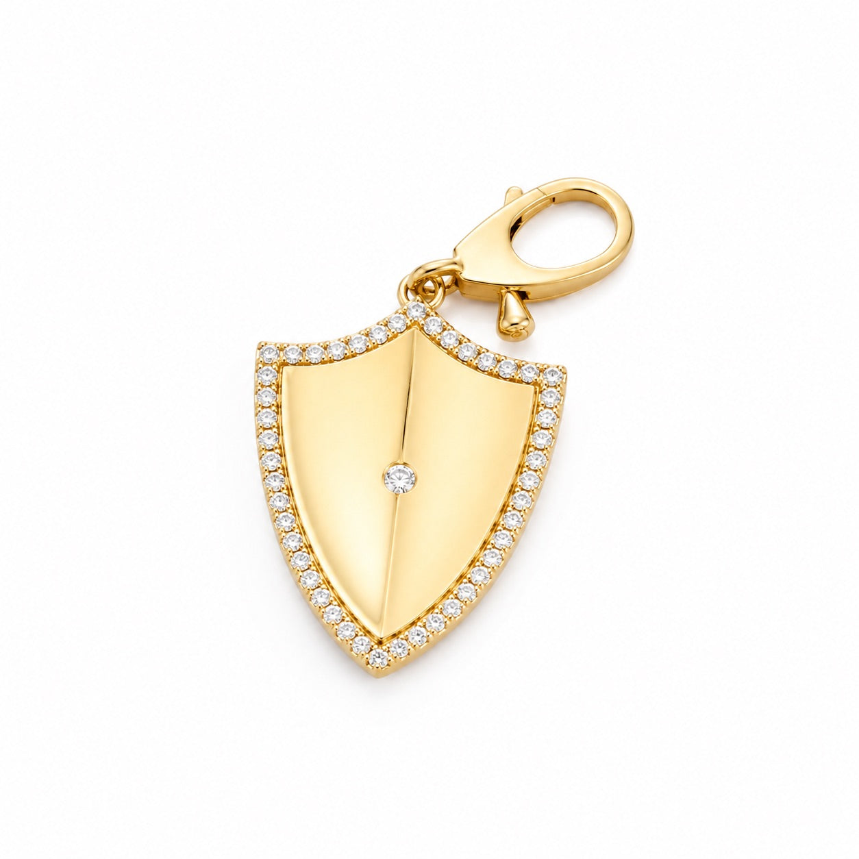14k gold diamond folded shield pendant with enhancer bail