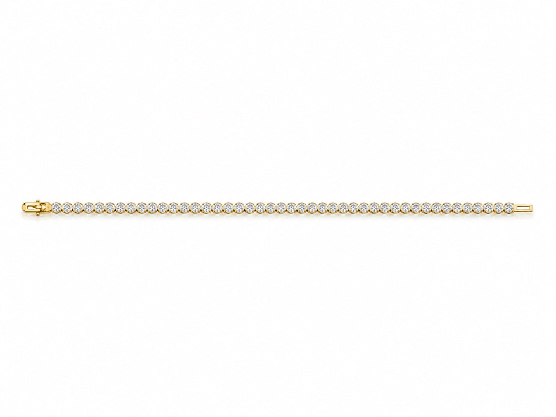 14K gold round lab diamond tennis bracelet, close-up detail