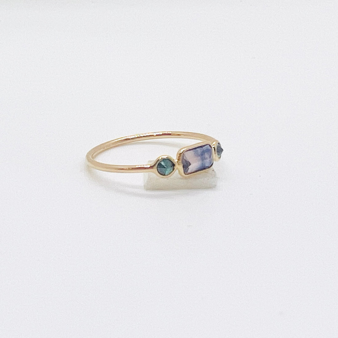 14k gold watermelon tourmaline and blue sapphire ring