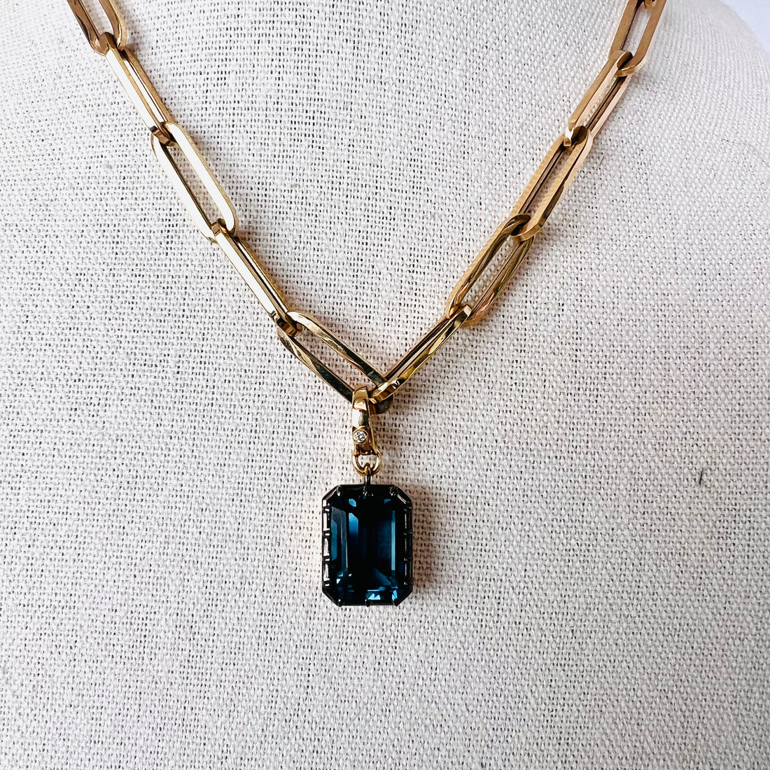 14k London topaz emerald pendant with single diamond enhancer bail
