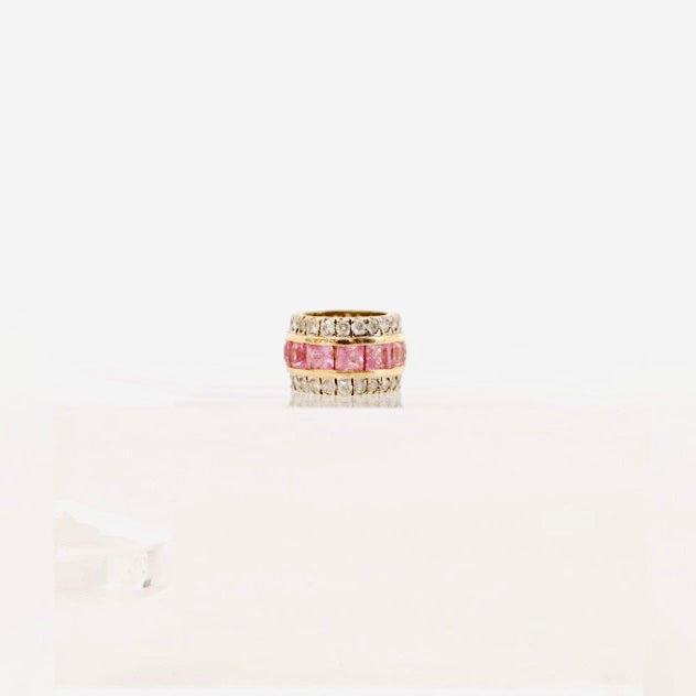 14k two row diamond and pink sapphire rondelle