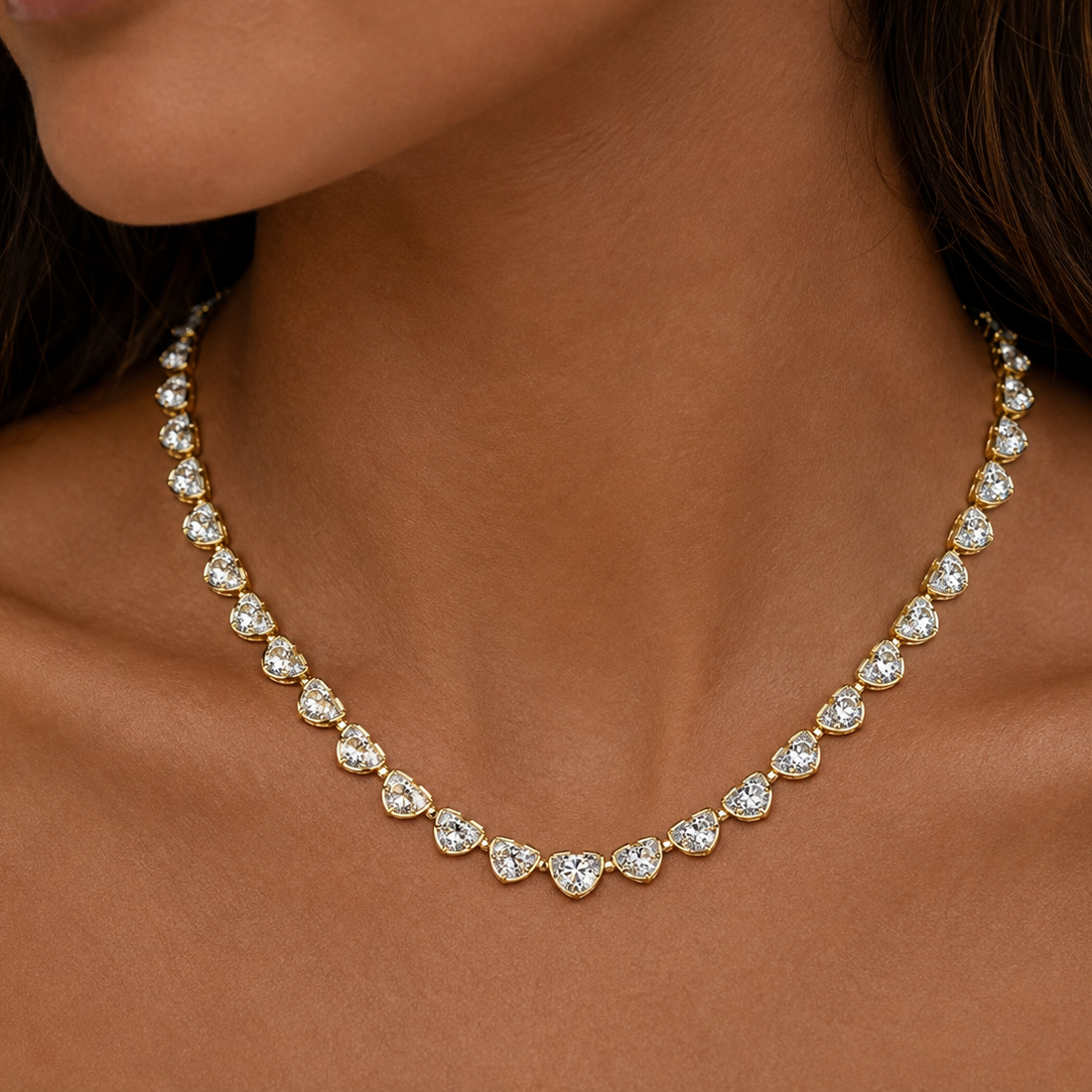 14K Gold Lab Diamond Graduated Bezel Tennis Necklace, 19ctw