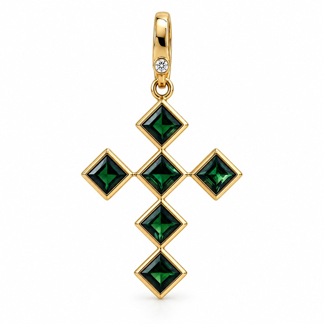 14K Gold Green Tourmaline Cross Pendant