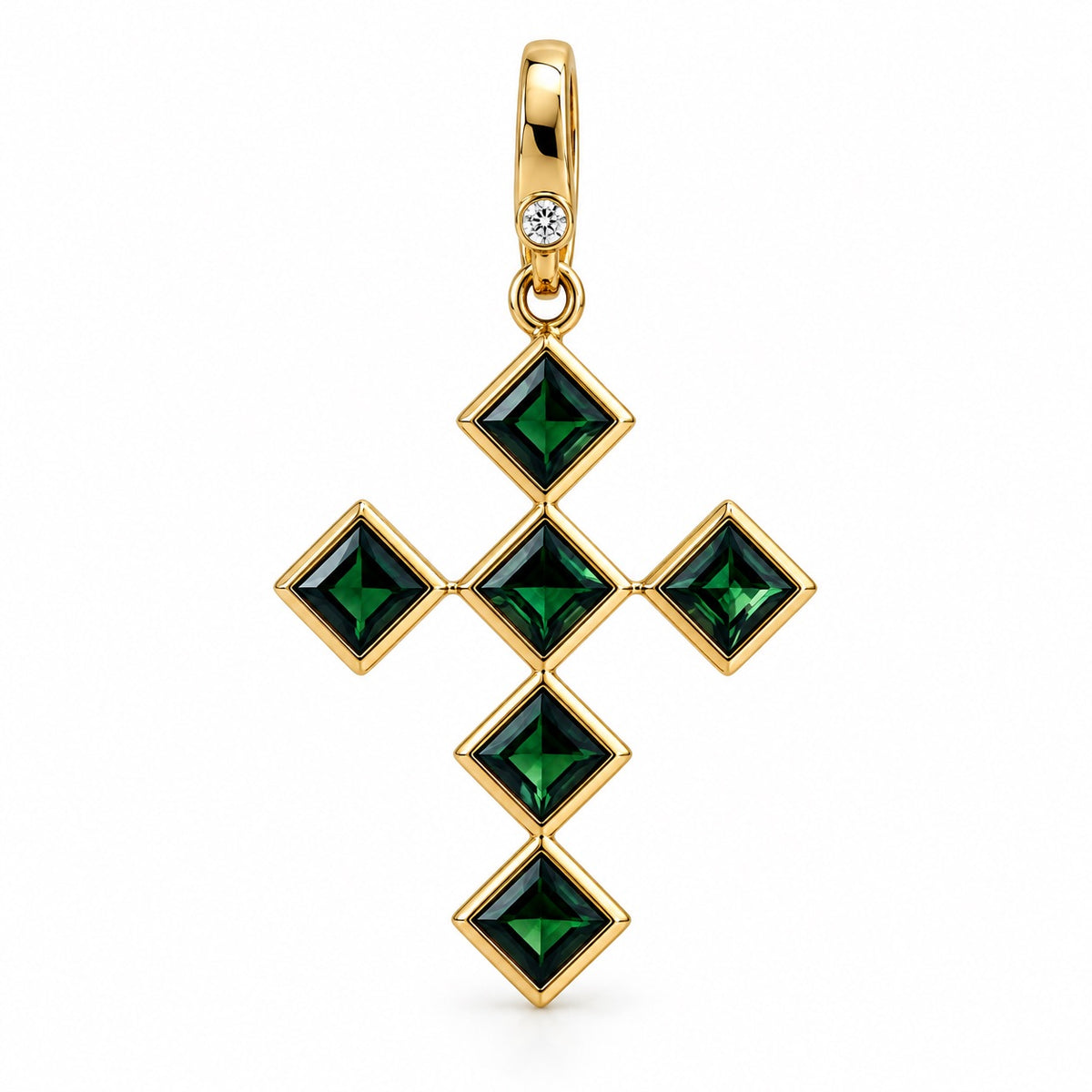 14K Gold Green Tourmaline Cross Pendant