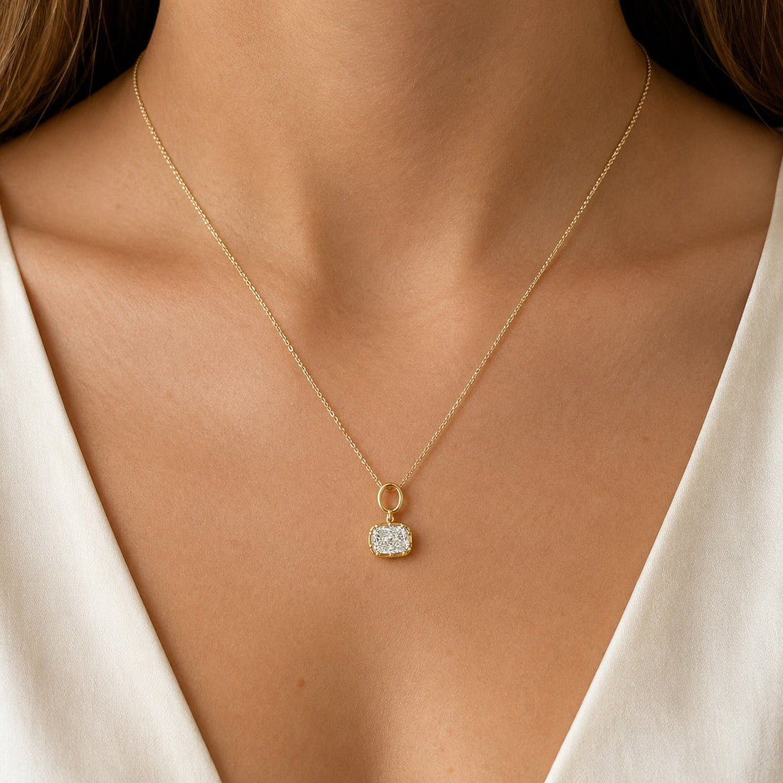 14K Gold 6ct Cushion-Cut Lab Grown Diamond Solitaire Pendant