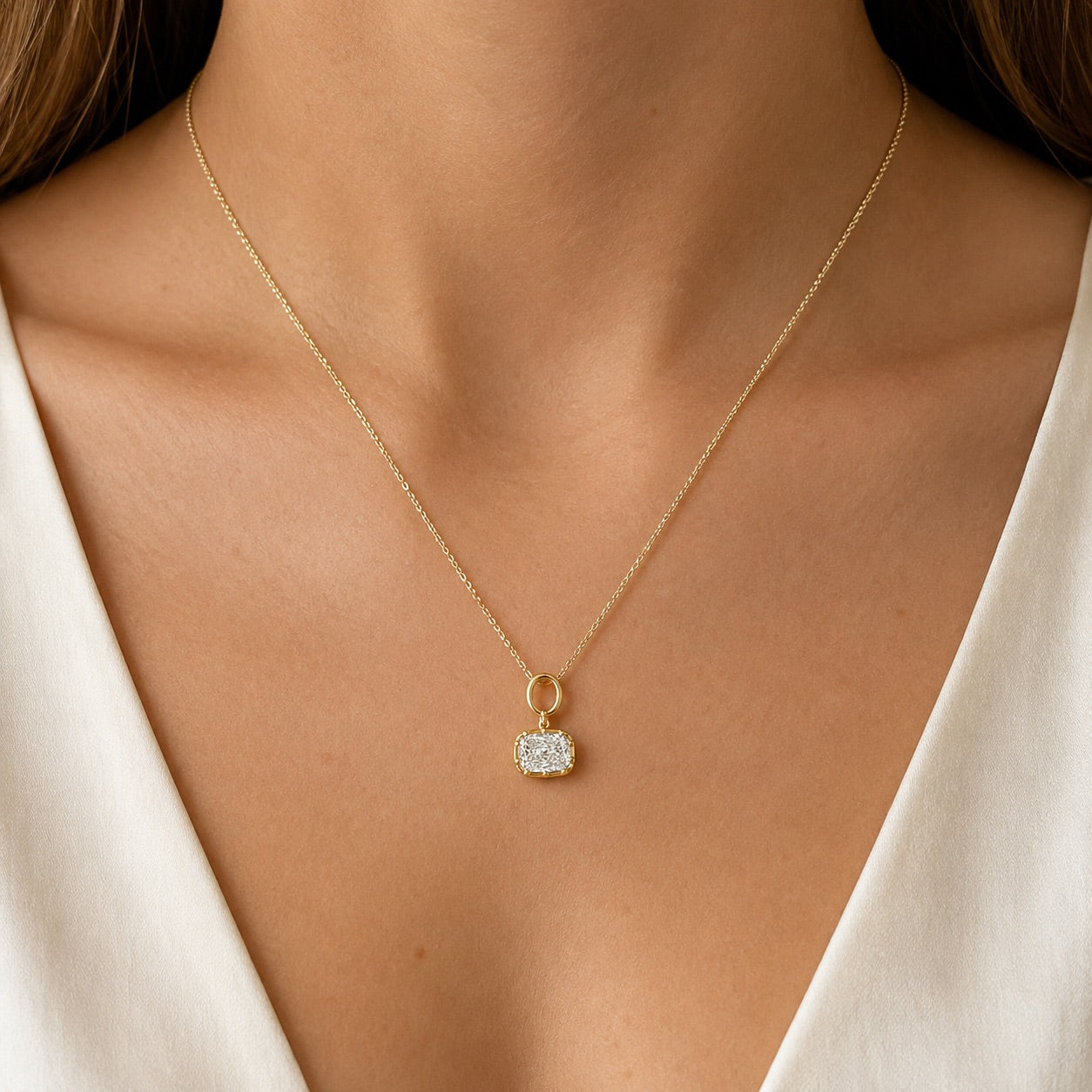 14K Gold 6ct Cushion-Cut Lab Grown Diamond Solitaire Pendant
