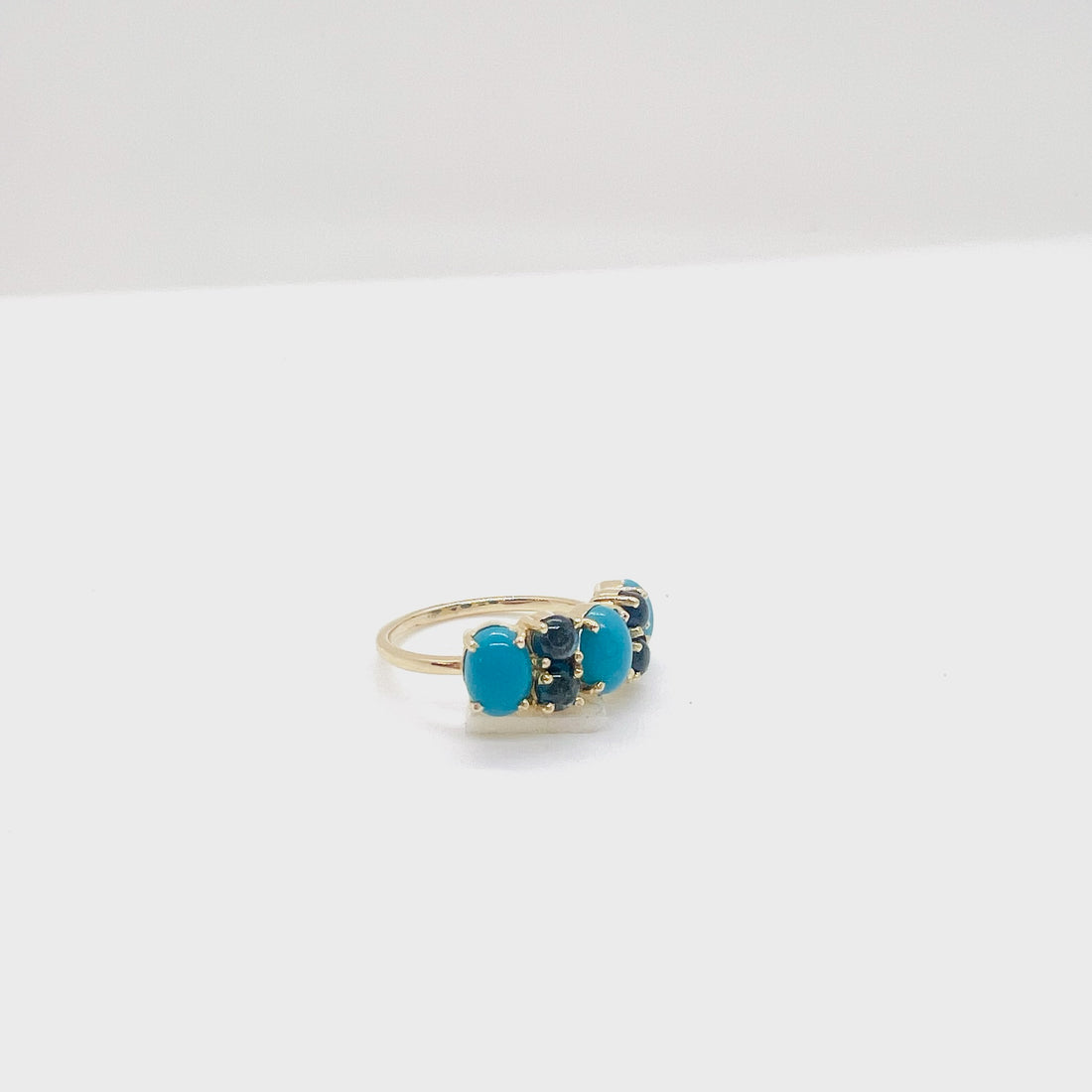 14k gold, turquoise and blue sapphire ring