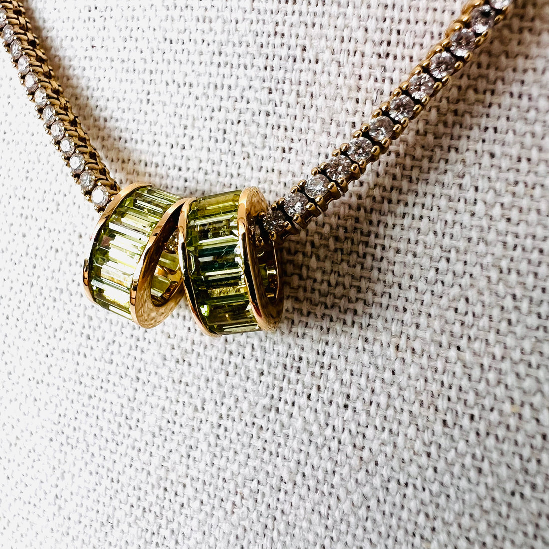 14k peridot baguette rondelle