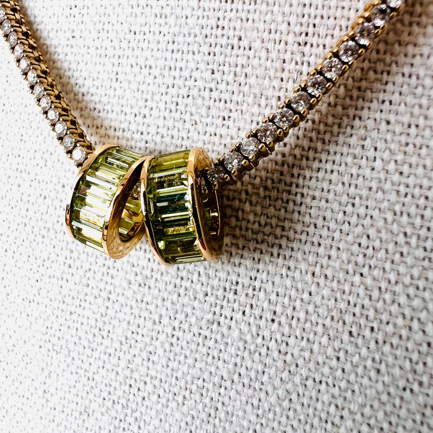 14k peridot baguette rondelle