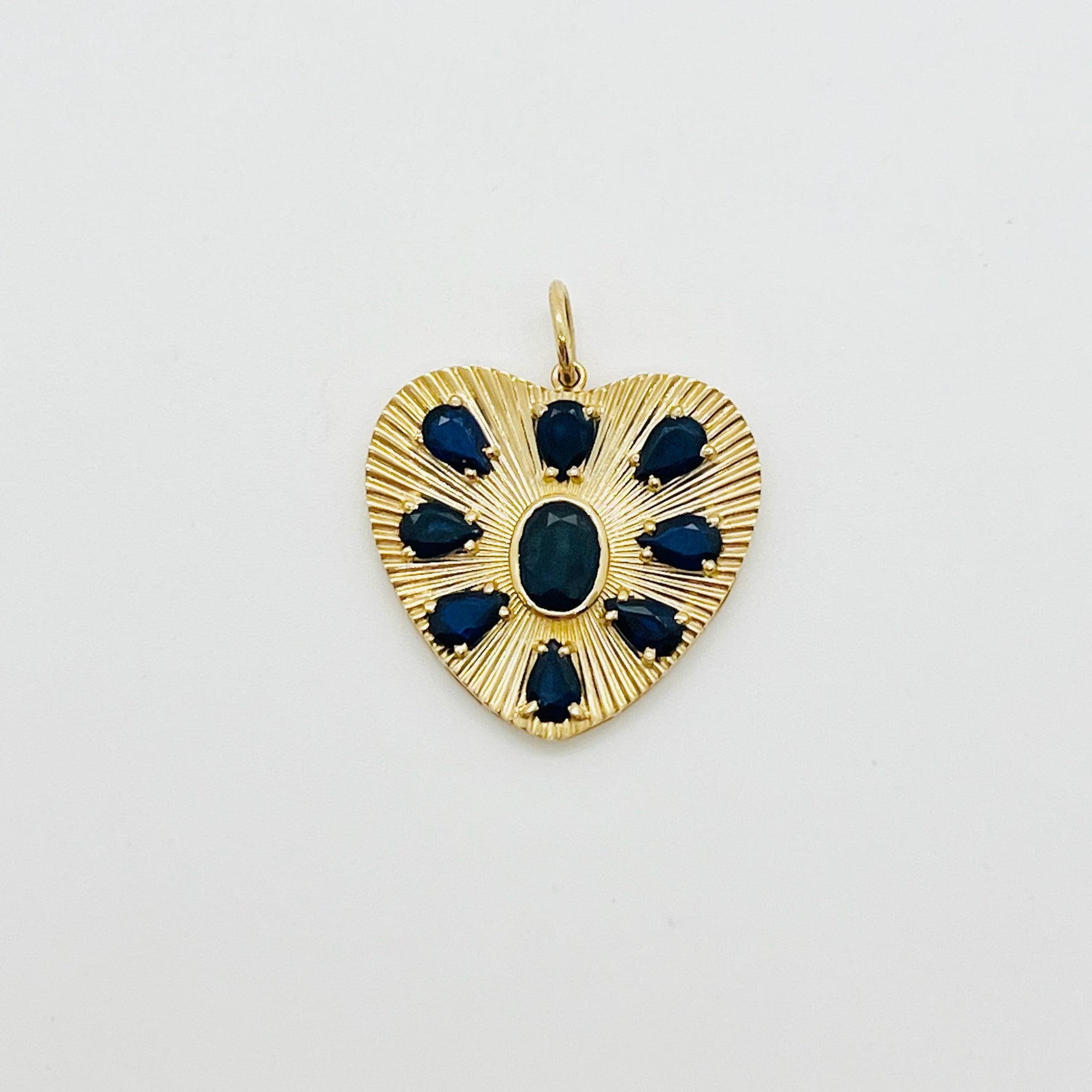 14k gold and blue sapphire heart charm