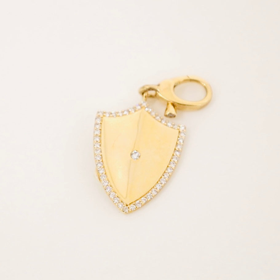 14k gold diamond folded shield pendant with enhancer bail