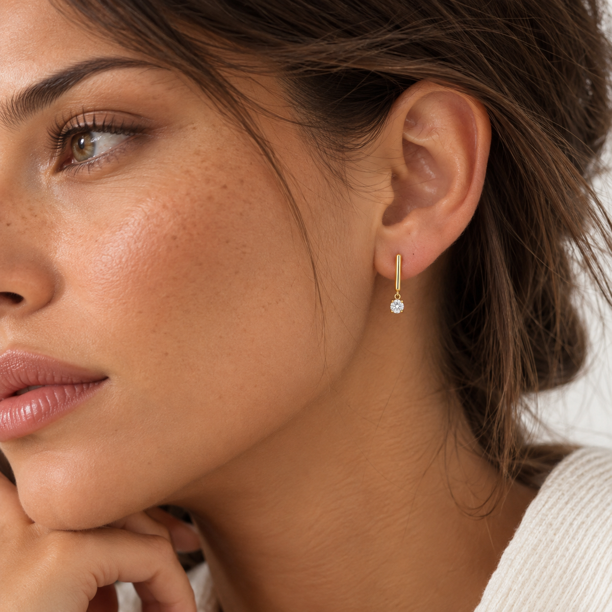 14K Gold Diamond Bar Drop Stud Earrings, .65ctw