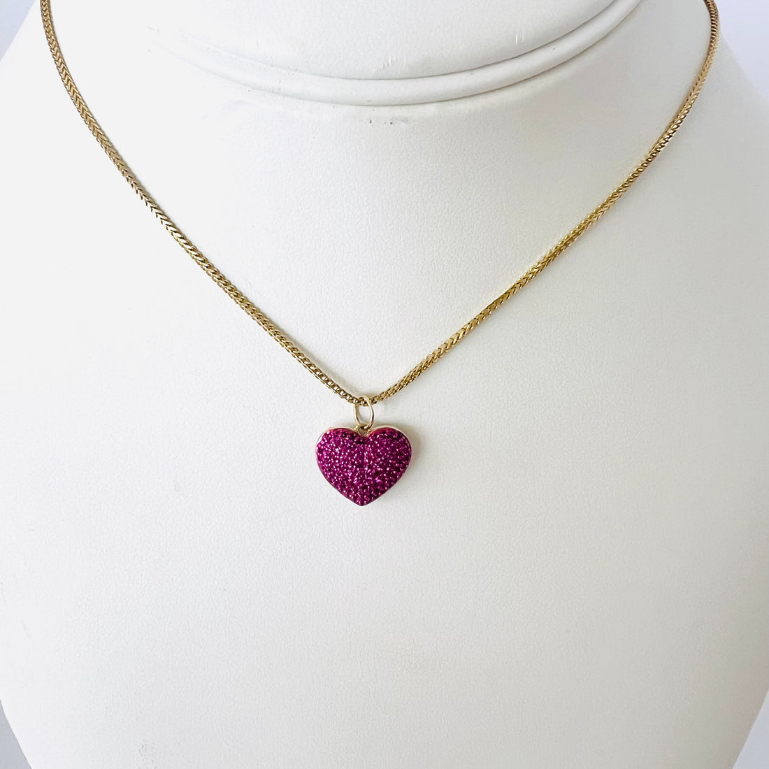 14k gold, pave diamond and pave pink sapphire reversible heart