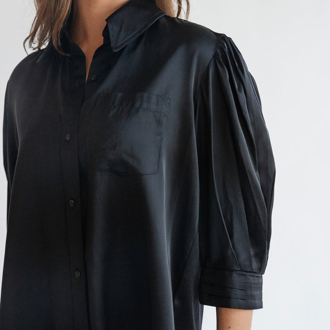 the JILL top in black satin