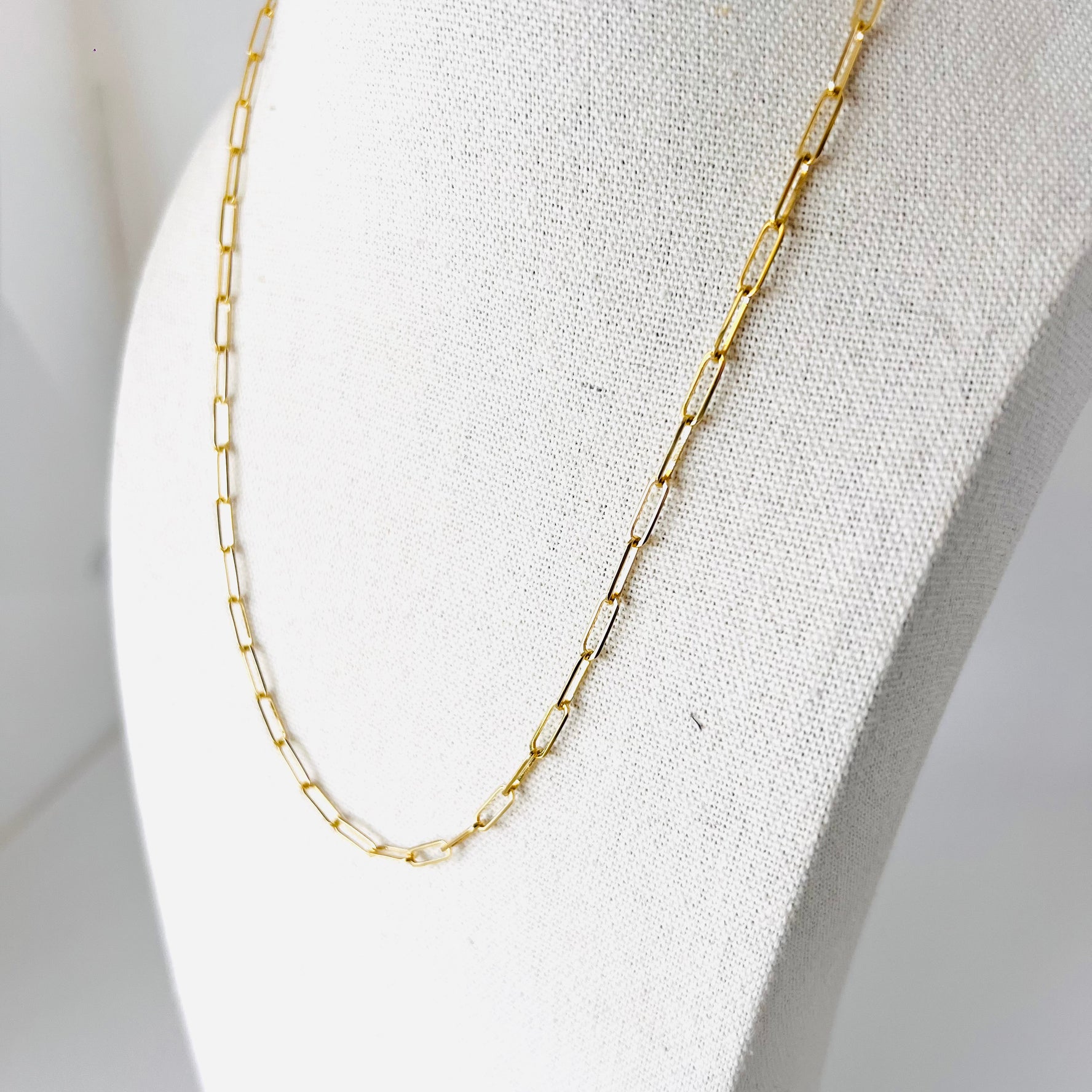 14k large elongated paper clip chain necklace