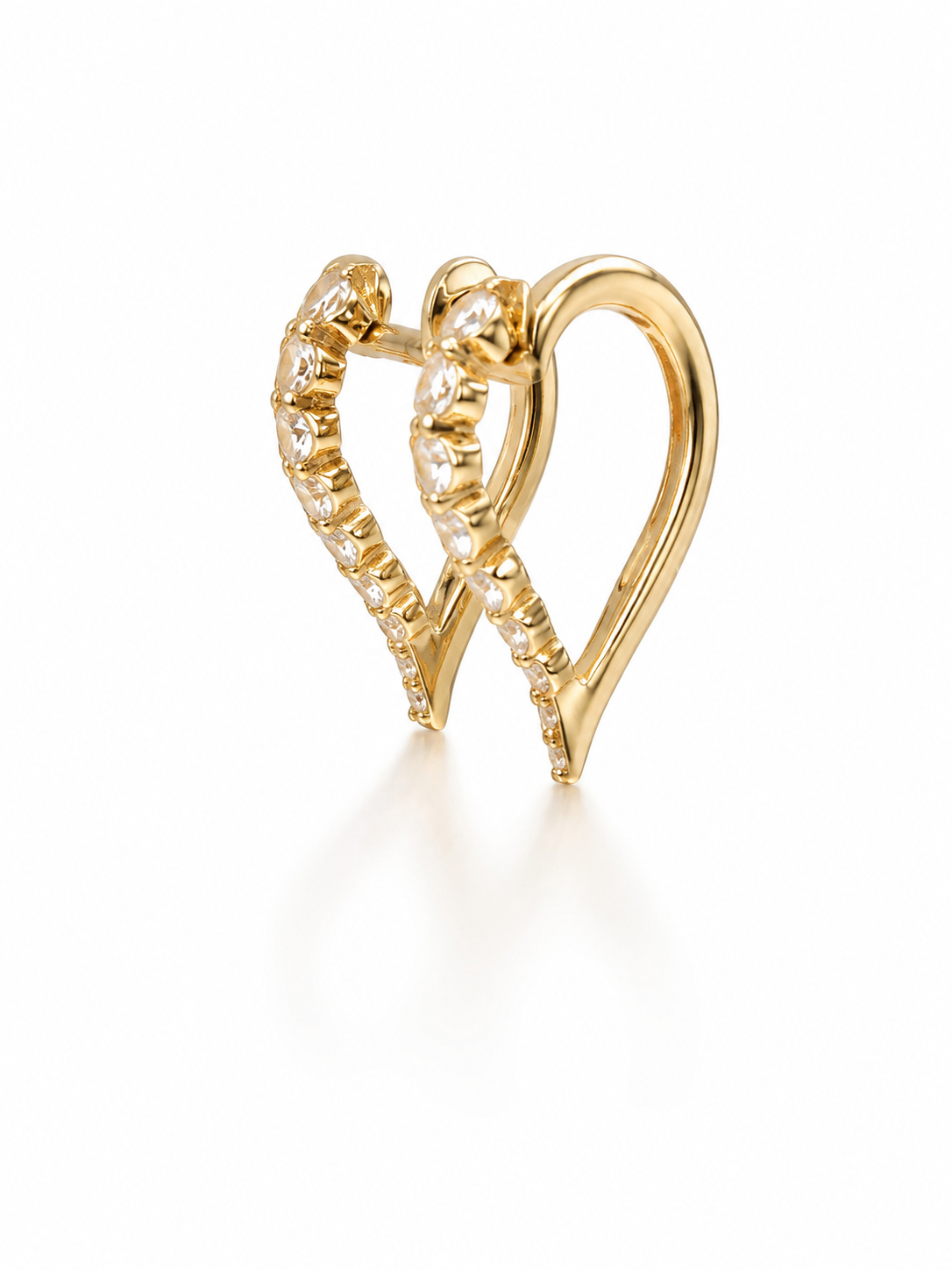 14K Gold Pavé Diamond Open Heart Lever Back Earrings